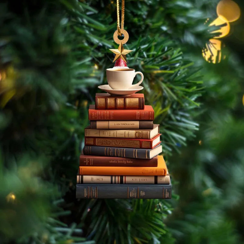 Christmas Book & Coffee Cup Acrylic Hanging Ornament