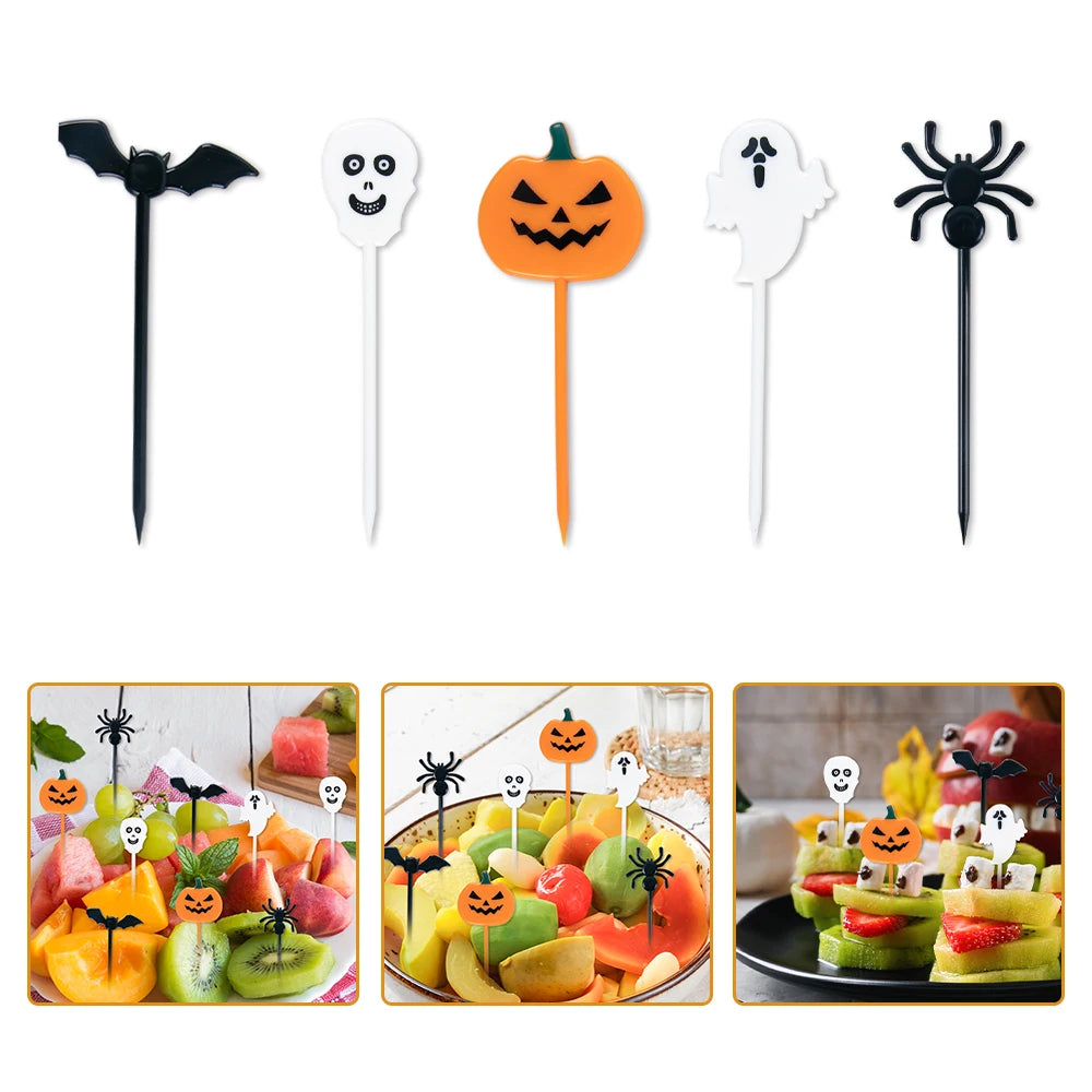 Pumpkin, Ghost, Bat Fruit Fork Dessert Cake Decoration Picks for Halloween Party