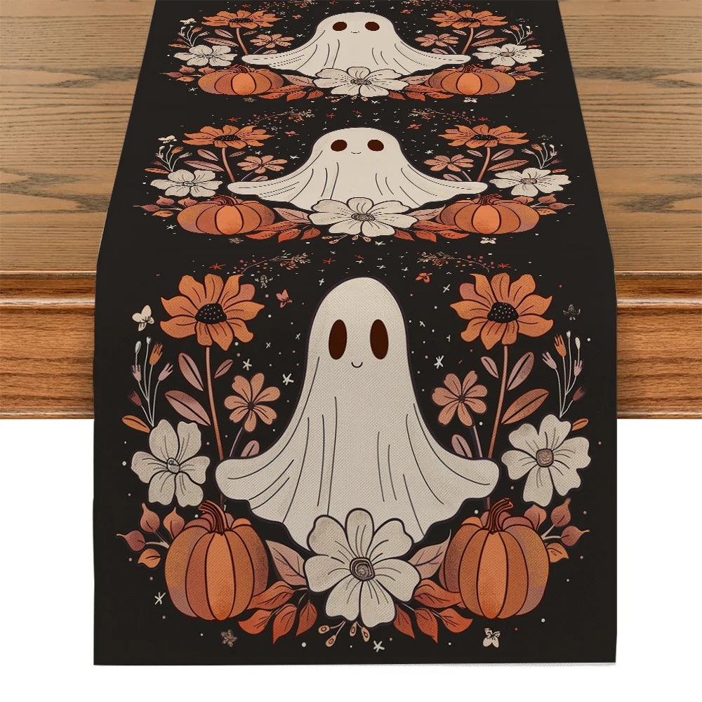 Cute Ghost Chrysanthemum Table Runner 🎃👻