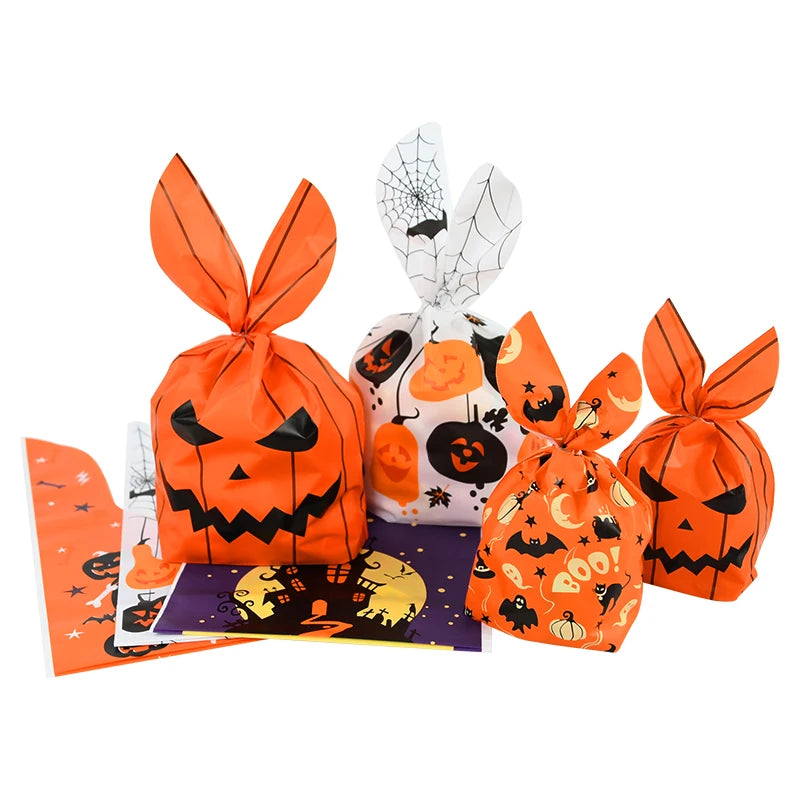 25/50pcs Halloween Cookies Candy Bags Trick Or Treat Ghost Pumpkin Rabbit Ear Snack Gifts Packing Bags For Halloween Party Decor