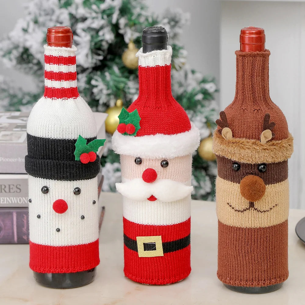 Christmas Santa Knitted Wine Bottle Case