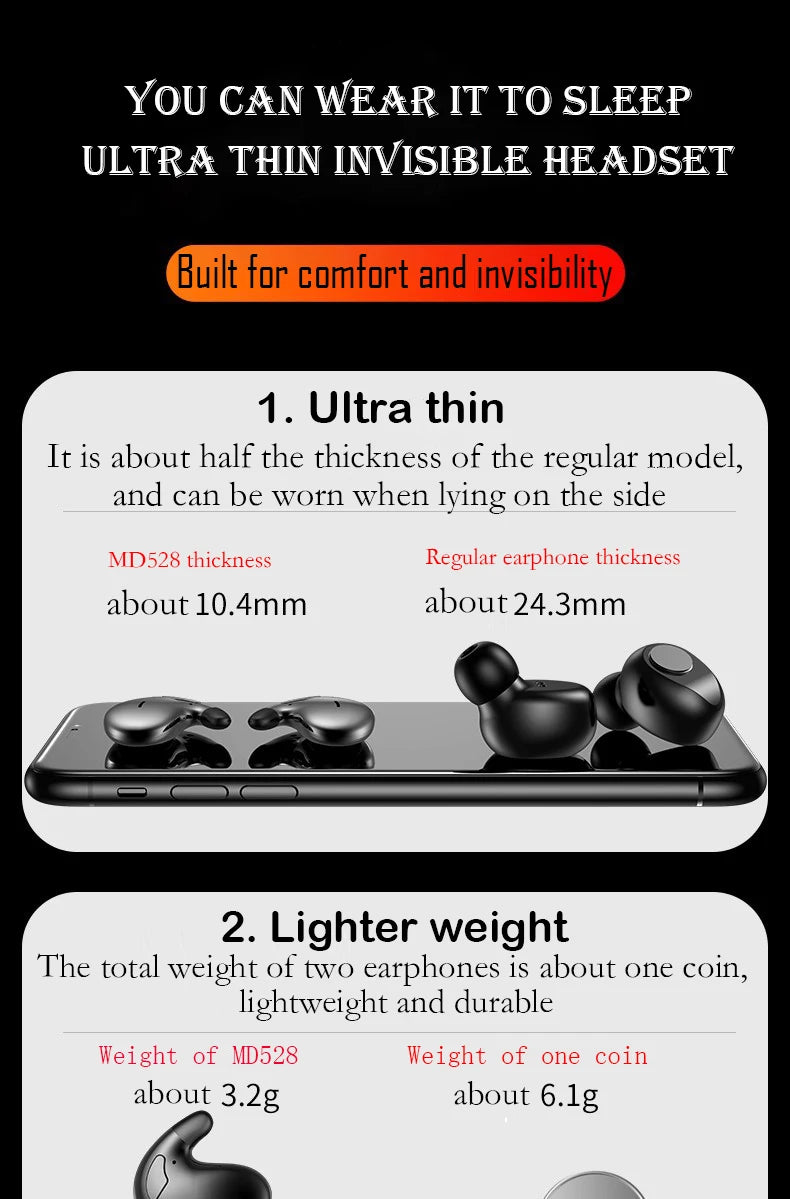 SK Ultra-Thin Sleep Headphones Bluetooth 5.3 Waterproof Earbuds