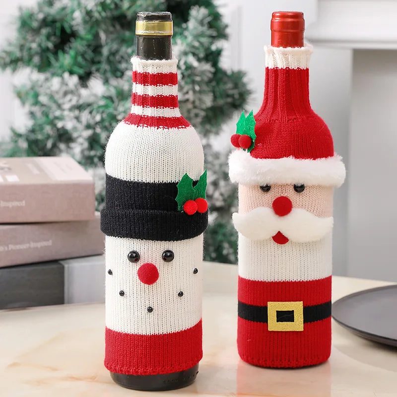 Christmas Santa Knitted Wine Bottle Case