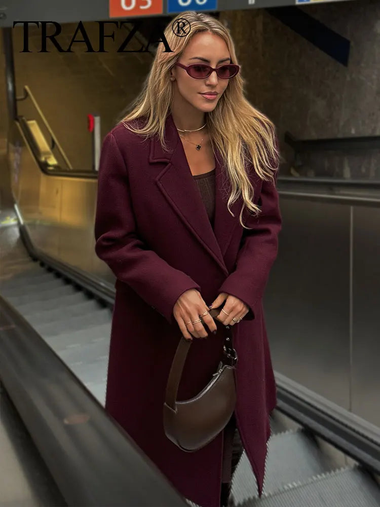 Women's Burgundy Woolen Coat