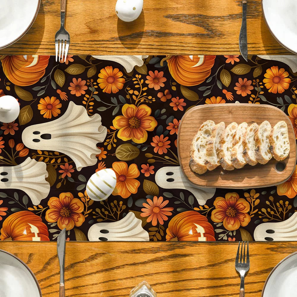 Cute Ghost Chrysanthemum Table Runner 🎃👻