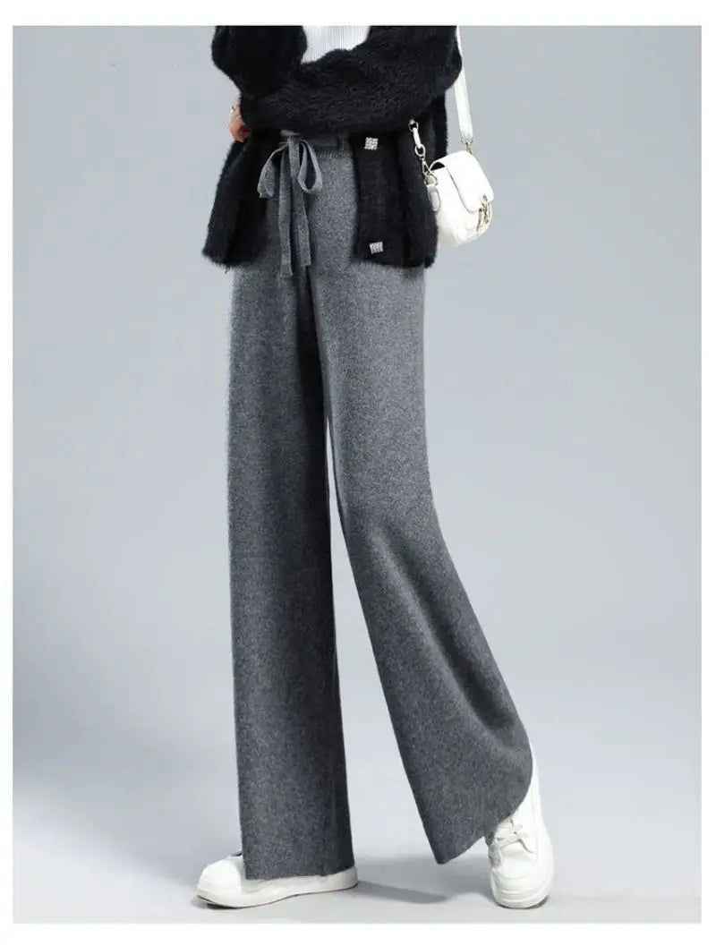 Women’s Thick Knitted High-Waist Straight Pants