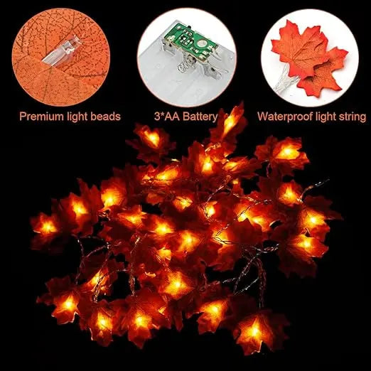 Fall Maple Leaves String Lights, Thanksgiving Day, Halloween, Home, Christmas, Outdoor, Garden Decoration