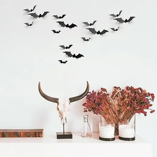 Halloween party wall stickers 3D decorative bat 12 pieces