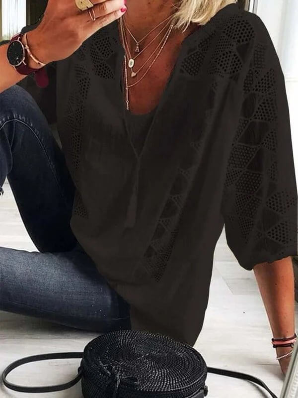 Women's U - neck blouse with sleeves - OzgoodsWomen's U - neck blouse with sleevesOzgoodsOzgoodsBlackSWomen's U - neck blouse with sleeves