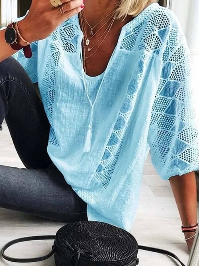 Women's U - neck blouse with sleeves - OzgoodsWomen's U - neck blouse with sleevesOzgoodsOzgoodsBlueSWomen's U - neck blouse with sleeves